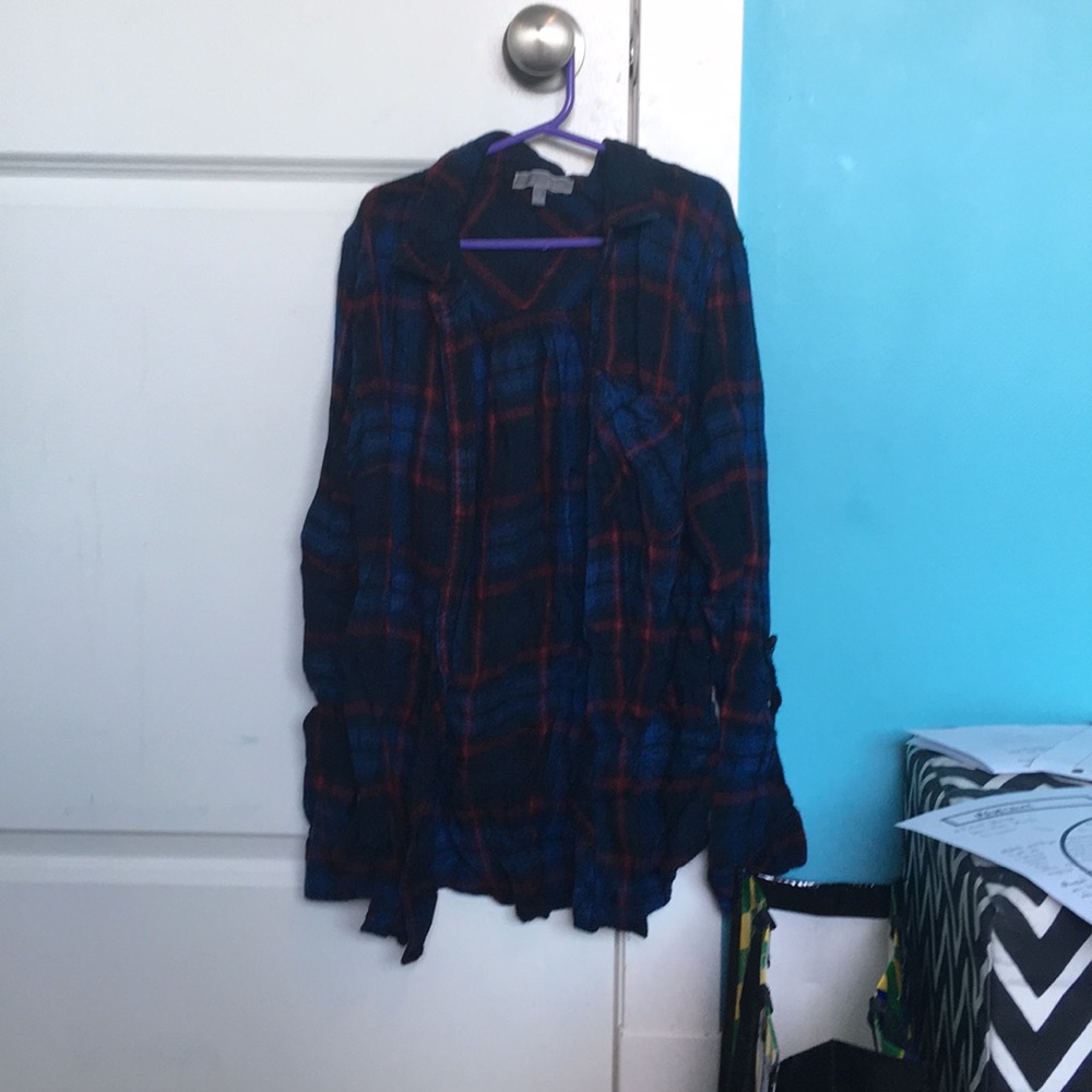 Dark blue and red flannel